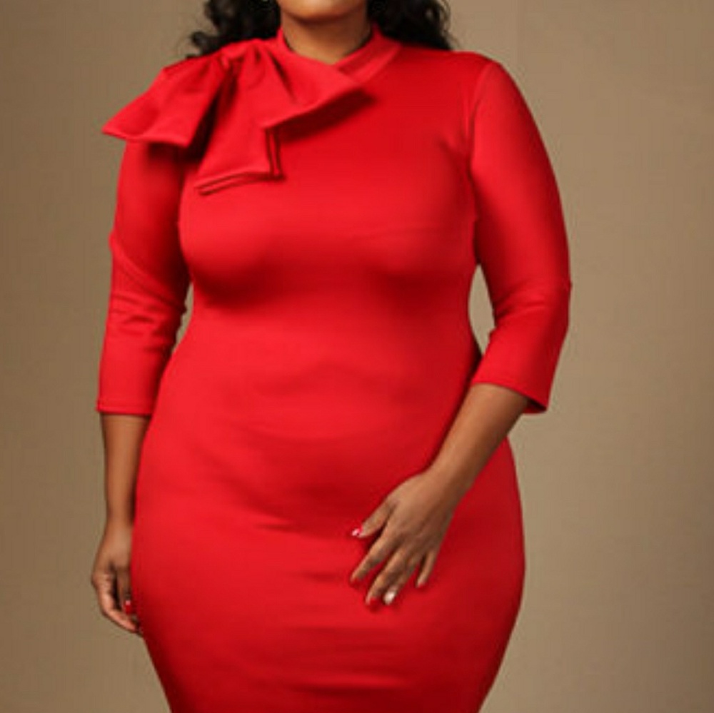 NEW Plus Size Retro 3/4 Sleeve Bow Evening Dress
